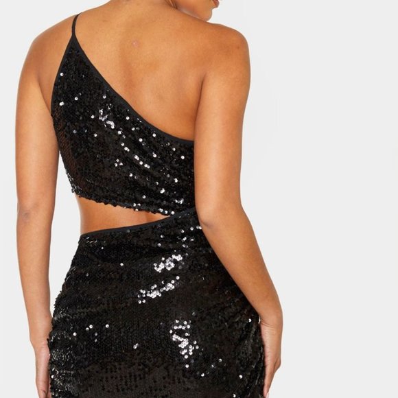 Black Sequin One Shoulder Dress NWT - Picture 2 of 2